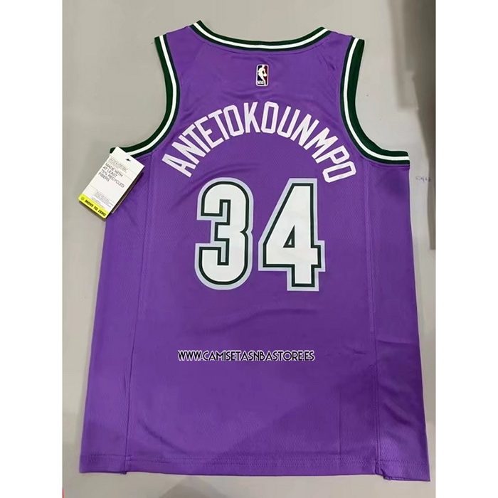 Giannis Antetokounmpo NO 34 Camiseta Milwaukee Bucks Classic 2022-23 Violeta